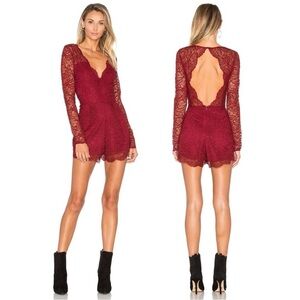 Lovers & Friends Eve Lace Long Sleeve Romper Cranberry sz M